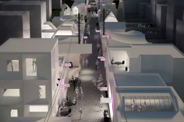 First displayed at the 2016 “50 Designers, 50 Ideas, 50 Wards” exhibition at the Chicago Architecture Center, the firm’s Rebel Garages research conceives a city alleyway as an alternative community space.