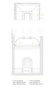 Cove Reflected Ceiling Plan (top) and Cove Section (bottom)