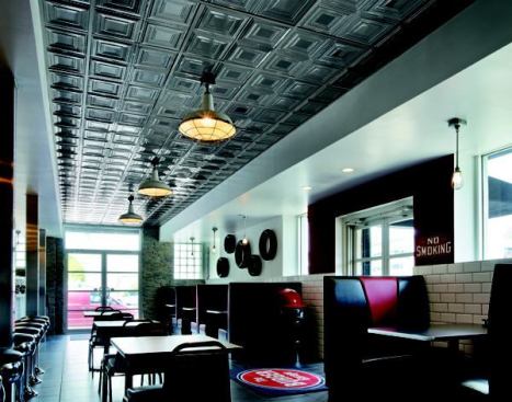 Product: METALWORKS™ Tin Extra Microperforated in Lacquered Steel 
&nbsp; 
Project: The Burger Garage, Long Island City, NY 
&nbsp; 
Architect: Cybul & Cybul Architects, Edgewater, NJ