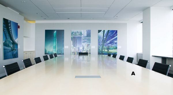 A  Vox conference table in sycamore veneer Nienk&auml;mper 
www.nienkamper.com Versatile table system in 14 shapes and sizes  • Bases available in four styles, including the cable-concealing Duo  • 1/8-inch solid-wood edge with veneer wrapping for solid-wood appearance  • Tabletop access points for computers and projectors