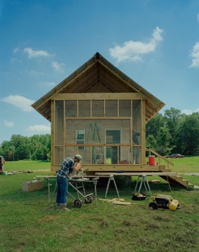 A student works on a house as part of Auburn's Rural Studio design/build program.