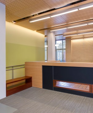 The Clerc Hall "study bar" sits atop an elevated base to provide greater visual connectivity.