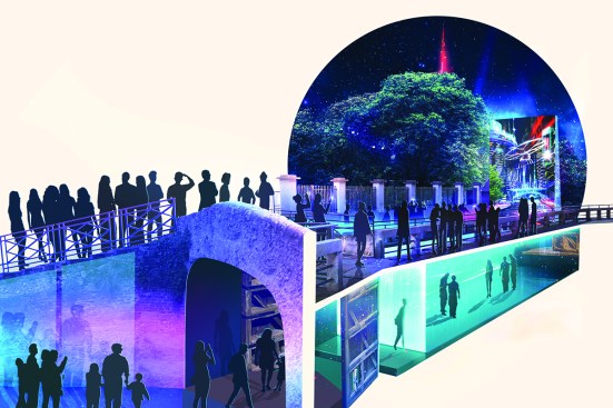 Night rendering of the forthcoming "Aqua. Leonardo's Vision" exhibition