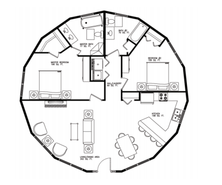 Monterey A floor plan: 2 bedroom / 2 bath, 1165 heated sq. ft.&nbsp;