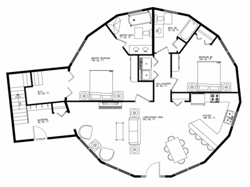 Monterey A floor plan with stairs: 2 bedroom / 2 bath, 1,357 sq. ft.&nbsp;