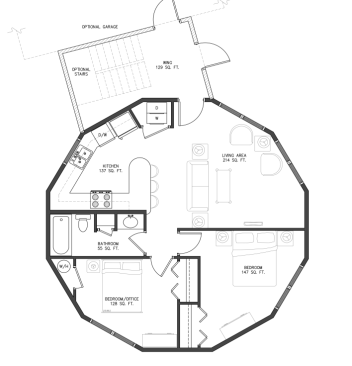 Camden A floor plan with stairs: 2 bedroom / 1 bath, 875 heated sq. ft.&nbsp;
