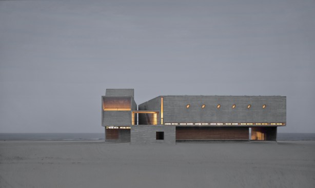 West facade at dusk