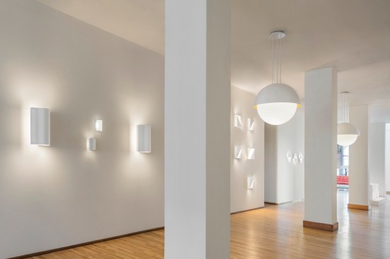The Richard Meier Light Collection on view at the Ralph Pucci showroom in New York.