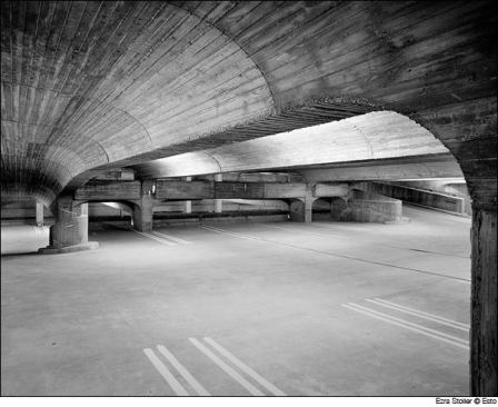 Paul Rudolph  Photographer: Ezra Stoller &copy; Esto  The 700-foot-long Brutalist structure holds 1,300 cars. From its top floor, under concrete cobra lights, you can see the steeples of the New Haven Green.