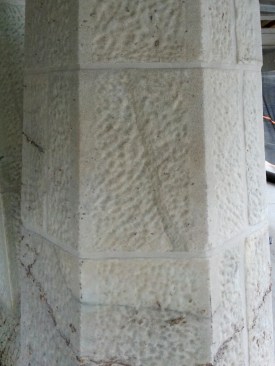 Repaired crack in exterior marble
