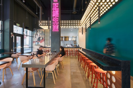 For the interior of Serious Dumpling, a casual restaurant in San Jose, Calif., Studio BANAA paired maple accents with joyful lighting inspired by the dumpling-making process.
