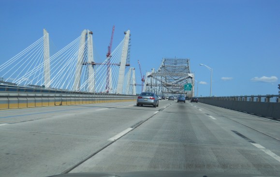 The old Tappan Zee Bridge is now eastbound only: motorists have four lanes. It will soon be closed for demolition and eastbound traffic (2 lanes) will be routed onto the first new span while the second new span is completed.
