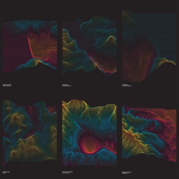Images from the Taxonomy of Spatial Violence project, which used USGS National Elevation Data and scripting tools such as Grasshopper to create renderings of sites of material extraction, including mines, dams, and quarries.
