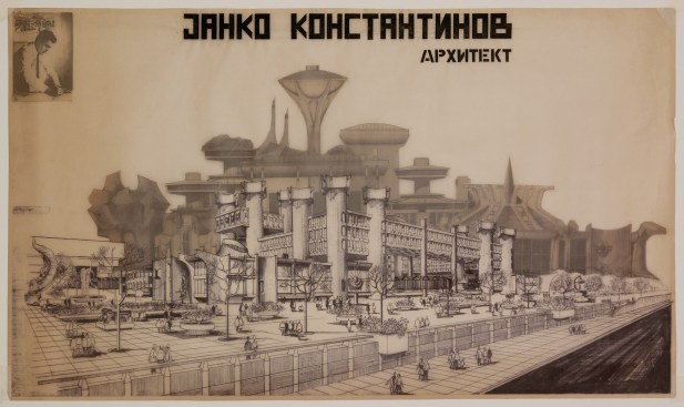Poster for a retrospective exhibition of architect Janko Konstantinov (1984)