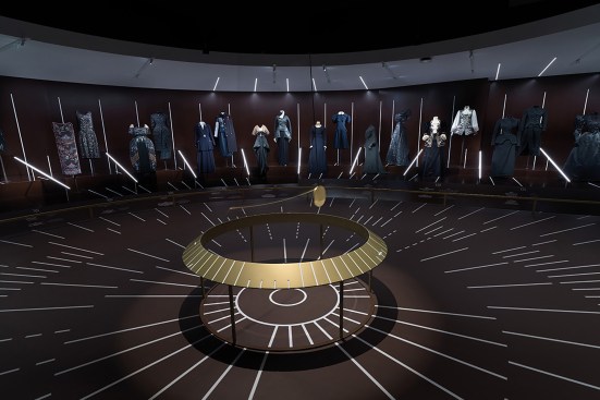 A swinging pendulum in the center of the first gallery space was inconspicuously illuminated from above with small framing projectors as it kept time with the ticking audio in the background.