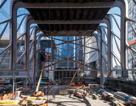 The Shed under construction, with a view of the McCourt Theater, as seen in February 2018. The theater will have a seating capacity of 1,250.