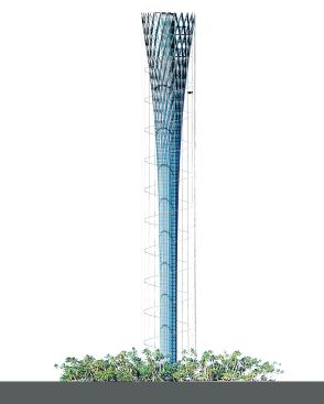 Solar tube density varies on the different faces of the tower. The highest concentration is on the south façade, in an effort to harness the maximum amount of solar energy to convert to steam power.