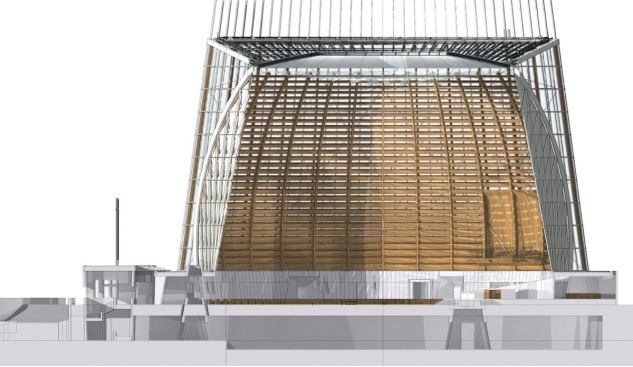 The sanctuary is flanked at both ends by sculptural walls: the Alpha Wall over the entrance, and the Omega Wall over the altar at the other end. Carefully engineered with the help of 3-D modeling programs to determine stresses on materials, the walls create a striking presence and allow light to enter the space unfettered.