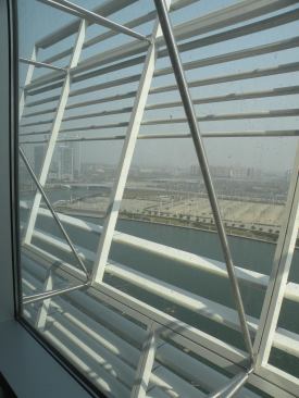 Metal sunshading at Zhengzhou Greenland seen from the interior.