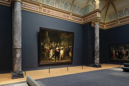 The only painting that remained continuously on view during the museum’s 10 year closure was Rembrandt van Rijn’s The Night Watch, which has been restored to its original location in a room at the southern end of the Gallery of Honor. 