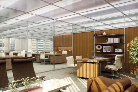 Each space can be customized to fit a client's needs, but all finishes maintain a mid-century sensibility to reflect the building's history.