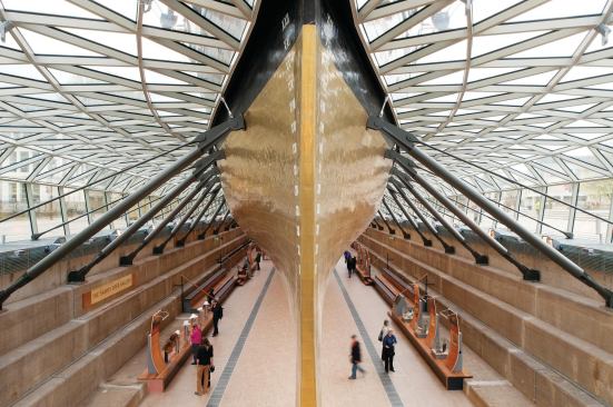 Inside the canopy, visitors can see that the ship has been raised off the ground and is supported by 24 steel struts designed by Buro Happold and manufactured by S H Structures. Part of the space underneath the 

ship is now used for permanent exhibitions.
