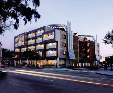 Sierra Bonita Affordable HousingSanta Monica, Calif.



Patrick Tighe Architecture

Developed for the City of West Hollywood through the nonprofit West Hollywood Community Housing Corp., the five-story apartment building features 42 one-bedroom units organized around a central courtyard.