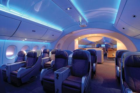 Regardless of seat assignment, passengers aboard the Boeing 787 Dreamliner will enjoy an increased sense of spaciousness due to the airplane's higher ceilings, wider aisles, and larger windows.