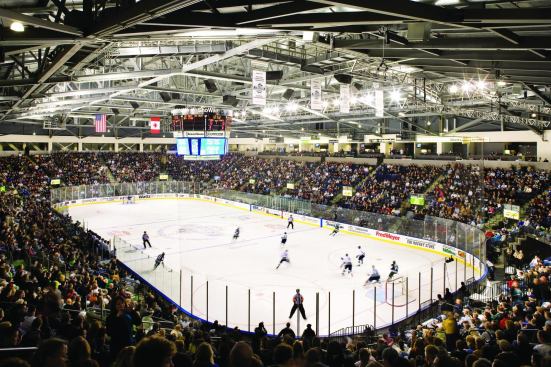 The ice sheet in the arena is used for the Thunderbirds’ home games. In the off-season, it can be used for traveling shows such as the Ice Capades. Also, the ice sheet can be covered to turn the space into a concert venue. During those events, the capacity increases by 1,700 seats.