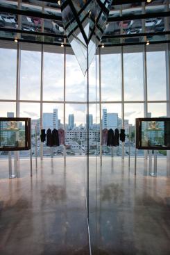 Interior reflected in mirrored wall