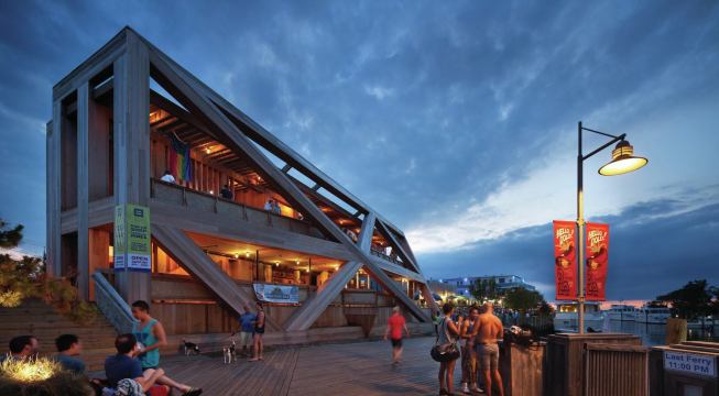Fire Island Pines pavilion at dusk. 
