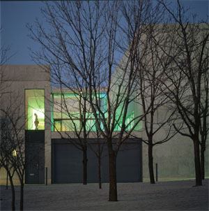 At night, the fluorescent hues of Flavin's work illuminate the galleries as the building's interiors and surfaces are transformed into volumetric and luminous expressions of space.