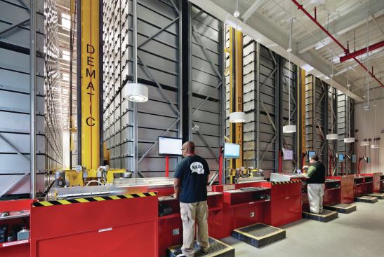 The BookBot allows access to two million volumes in one-ninth of the space required by conventional library stacks.