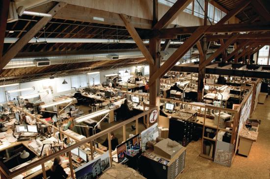 Mithun’s Seattle office is housed in a former industrial pier, a 35,000-square-foot space that was vacant when the firm began restoring it in 1998. The structure features an open floor plan and unobstructed views of Puget Sound.
