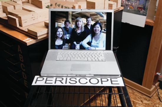The Periscope, located along Main Street, the primary walkway that runs through Mithun’s Seattle office, has a Skype connection to the San Francisco office. Employees walking by often catch up with their remote colleagues.