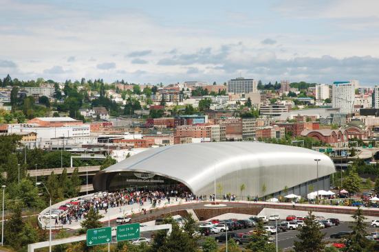 To avoid the elongated monotony of a barrel vault, Alan Grant and Large Architecture designed the sleek shell of the LeMay Museum with an irregular form that recalls the hood scoop of a vintage car.