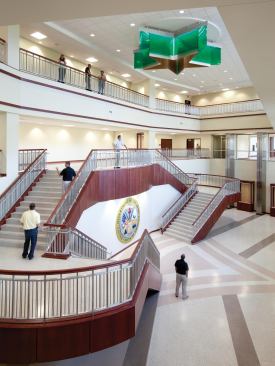 The LEED Gold–certified U.S. Army Forces Command Headquarters in Fort Bragg, N.C., by Fentress Architects and Hensel Phelps Construction Co. complies with the Department of Defense’s “Minimum Antiterrorism Standards for Buildings.”