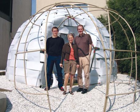 The Ukendt/Igloo design team: architect John Southern, artist Anja Franke, and lead fabricator Nick Blake.
