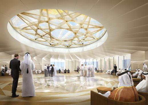 The men's majlis, a special gathering sace at the very top (over the main meeting room) of the central building.&nbsp;&nbsp;