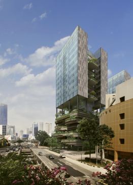Rendering of the Pan Pacific Hotels Group’s Parkroyal on Pickering in central Singapore, designed by Singapore-based WOHA Architects.
