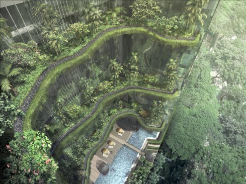 Rendering of the Pan Pacific Hotels Group’s Parkroyal on Pickering. View from above.