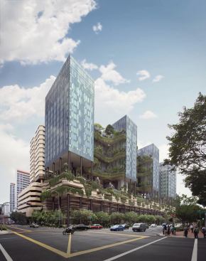 Rendering of the Pan Pacific Hotels Group’s Parkroyal on Pickering. View from the street.