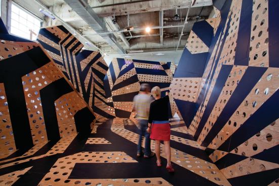 The SCI-Arc gallery is known for its avant garde architectural installations. This past spring Los Angeles–based architect Barbara Bestor worked with students to construct Silent Disco, an unfolded plywood polyhedron that doubles as a dance club.
