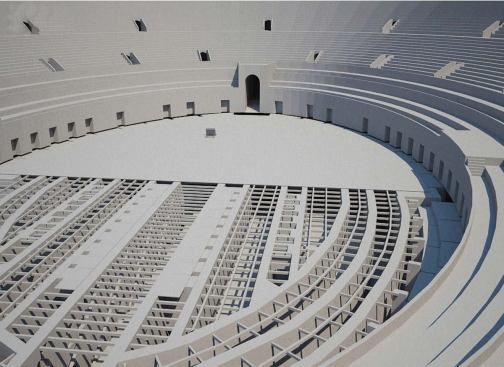 Under the wooden floor of the arena is a warren of holding cells for men and animals.