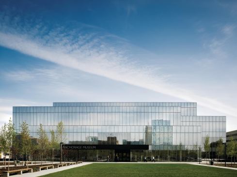 The new addition to the Anchorage Museum is situated on the west side of the existing building, allowing Chipperfield's addition to be the closest fa&ccedil;ade to downtown Anchorage. This allowed the museum to develop a new institutional identity and create a new public entry, situated in a landscaped public park designed and constructed at the same time as the museum addition on the site.