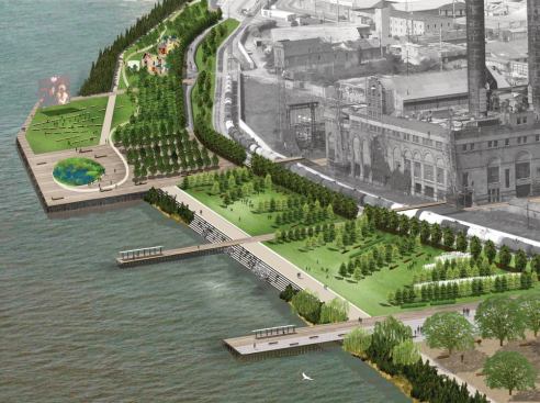 Eskew+Dumez+Ripple's development plan for the New Orleans riverfront, dsigned in collaboration with Hargreaves Associates, Chan Krieger Sieniewicz, and TEN Arquitectos, envisions the design of a sequence of public spaces.