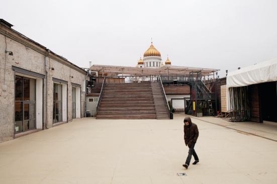 The Kremlin is visible from the institute, which is housed in a series of buildings once occupied by an old Soviet-era chocolate factory, located on Balchug Island in the Moscow River. 