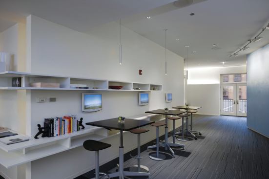 Located in Chicago’s River North neighborhood, Steelcase’s Workspring offers its users several different spaces in which to conduct business. Five private studios are outfitted with the company’s c:scape and media:scape furniture systems; the latter allows individuals to present work from their own seats. Public spaces include the forum, which is good for informal conversations and restorative downtimes.