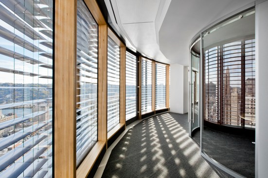 Inside the curtain wall façade