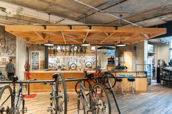 Distinct marketplaces offer a more human-scale environment, such as the bike shop, inspired by the look and layout of a test kitchen.